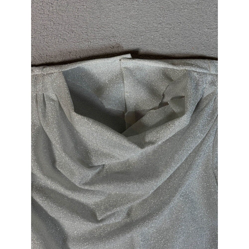 Vintage Silver Shimmer Top Cowl Neck Puff Shoulder 80s Glam Blouse Chest 40" - Picture 3 of 9